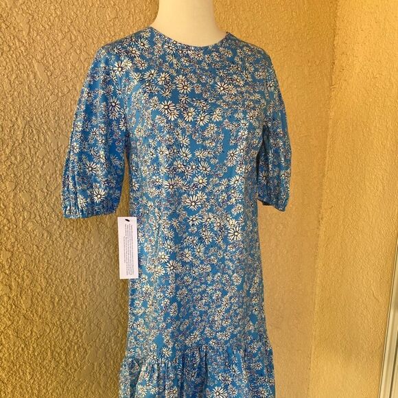 New Topshop Blue & White Floral Open Back Women's Mini Dress NWT 2 - Picture 1 of 6